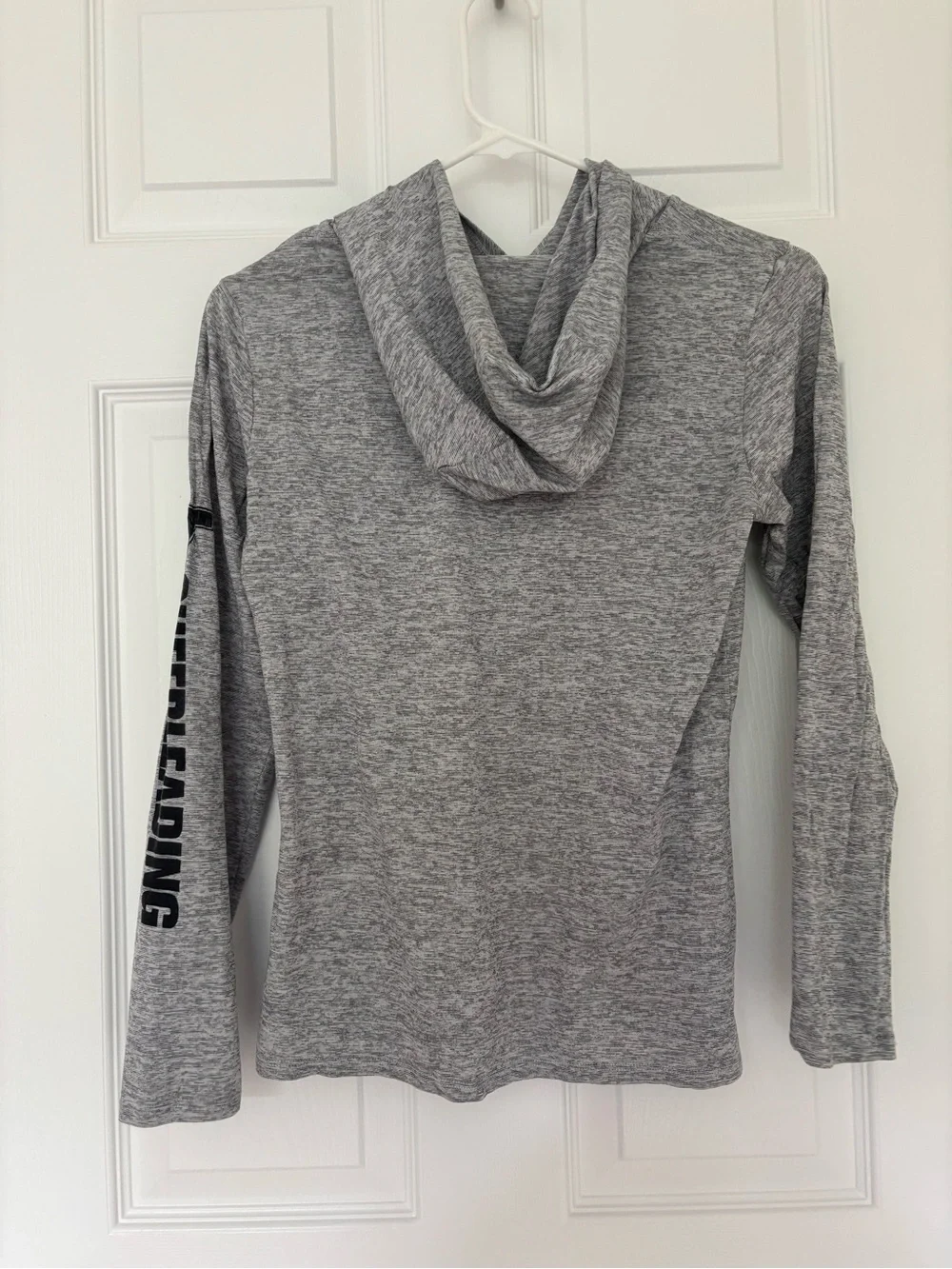 Nike Gray Heather Hooded Long Sleeve Top with Black Swoosh - Virginia Tech Cheer